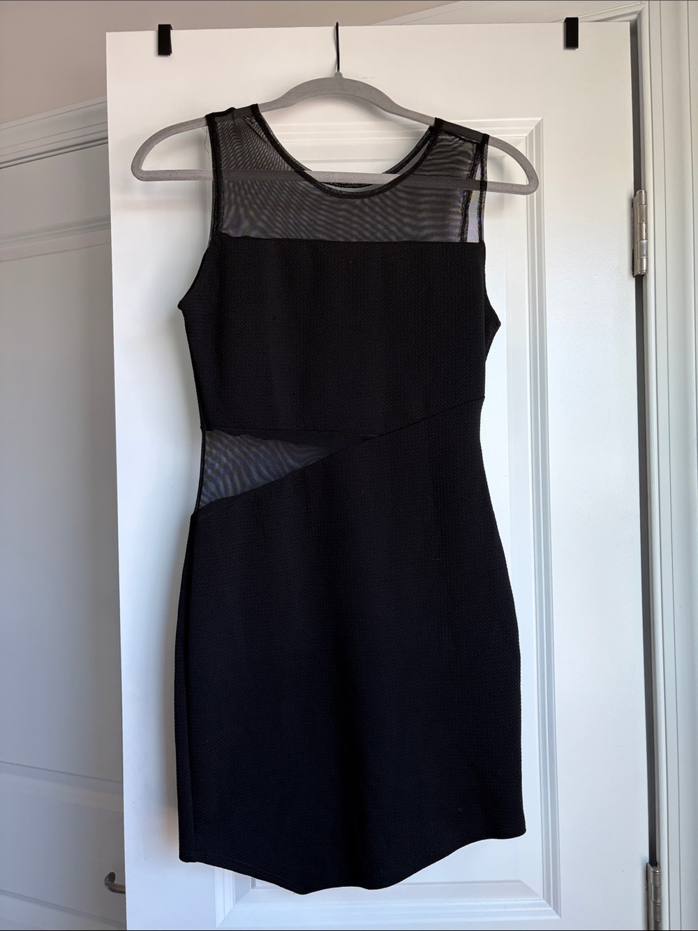 Black Mesh-Accent Mini Dress